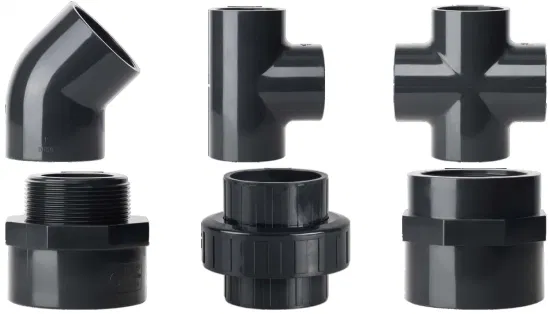 Hochwertige Kunststoffrohrverschraubung, PVC-45-Grad-Winkel und Fittings, PVC-45-Grad-Winkelrohrverschraubung, UPVC-Druckrohrverschraubung, Wasserversorgung, DIN-Standard 1,0 MPa